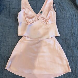 Pink Satin Top & Skirt Set